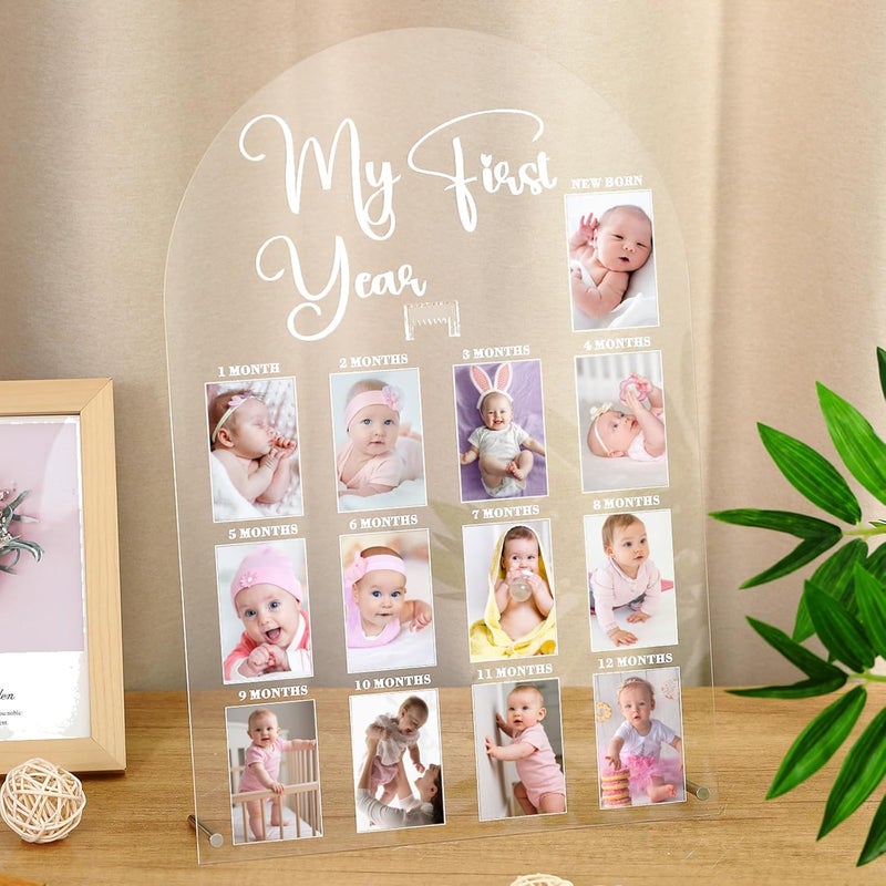 Lineshading My First Year Photo Frame Acrylic 18 x 12 Inch Large 12 Monthly Milestone Photo Board Picture Frame Display Hanging/Standing Baby Memories Collage Gift for 1st Birthday Newborn Keepsake - Image 1